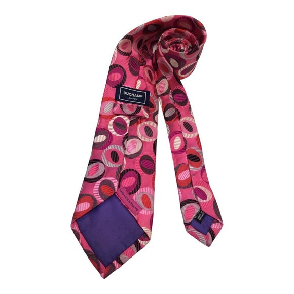 DUCHAMP LONDON Pink Geometric Silk Tie Hand Made In England 61"/ 3".1/2 EX COND - Picture 3 of 8